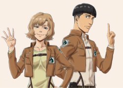 snknews: SnK Season 3 Episode 4 Ending Illustration by Kadowaki Satoshi The ending illustration for Shingeki no Kyojin Season 3 Episode 4 (Also episode 41 total), featuring Hitch and Marlowe drawn by Chief Animation Director Kadowaki Satoshi! All season