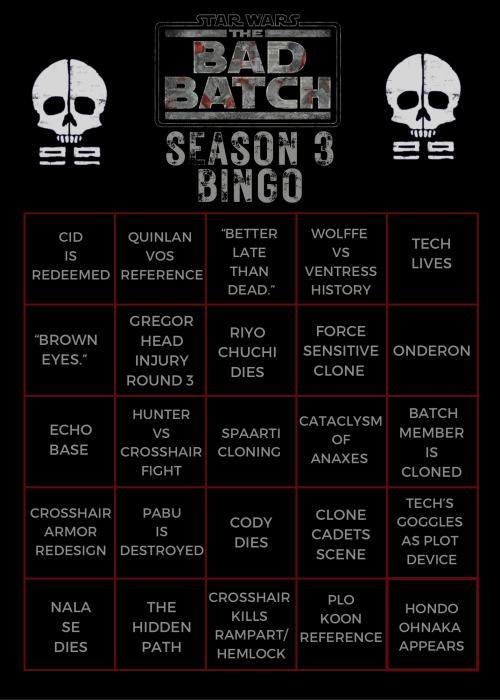 With Just Over A Week Left Until The Season Three Premiere, I Thought Id Share My Bad Batch Bingo Card!