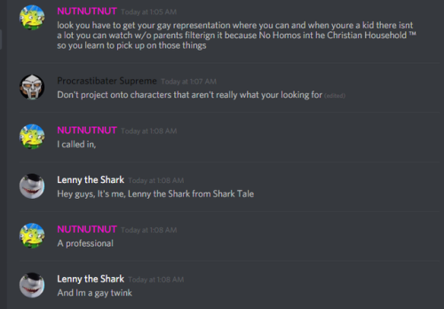 @gavinsnose discord server refused to accept Lenny from Shark Tales was gay so i had to step into th