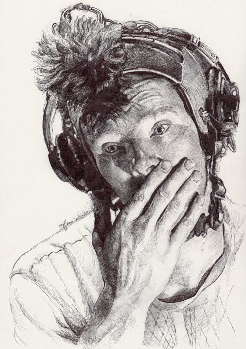 sleepingexplorer:#inktober 4 - Benedict in the Smaug mic headset part 2, the fluffy sequel (part 1).