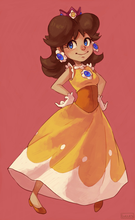 lulles:  A redesign of princess Daisy, inspired by her classic look. I always liked how the main color scheme for her dress was yellow and white, and how the pink crown contrasted with the yellow!