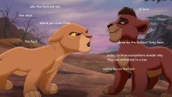 averlac:  tinyfieryexplosion:  i think about kovu in my spare time and shouldnt be allowed to touch computers  this is the only one of these that is actually funny 