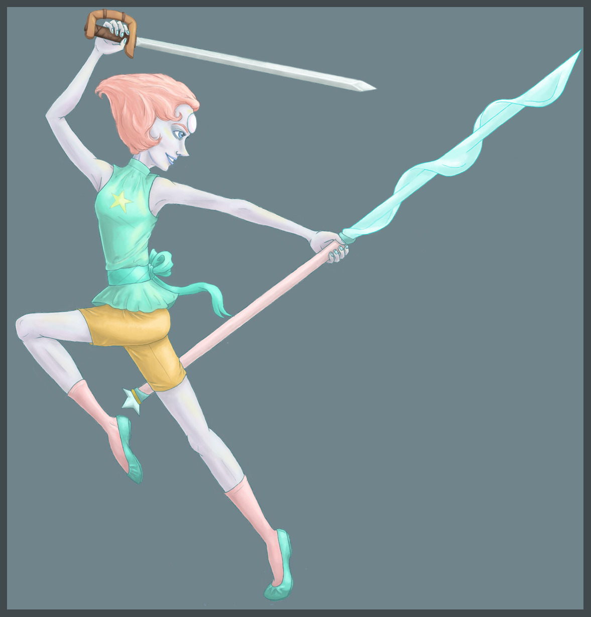 confnded:  Idk why she would be using a sword and her staff at the same time but