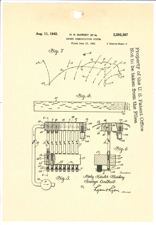 todaysdocument: Hedy Lamarr’s Secret Communication System, 8/11/1942 Patent Case File 2,292,38