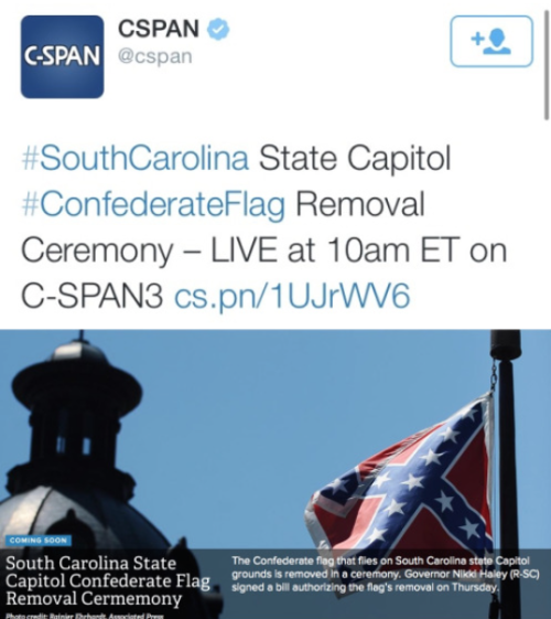 krxs10:  THOUSANDS GATHER TO WATCH CONFEDERATE FLAG BEING TAKEN DOWN IN SOUTH CAROLINAS CAPITOL GROUNDS TODAY 07-10-15Celebrate the little victories!!!#TakeDownTheFlag #BlackLivesMatter
