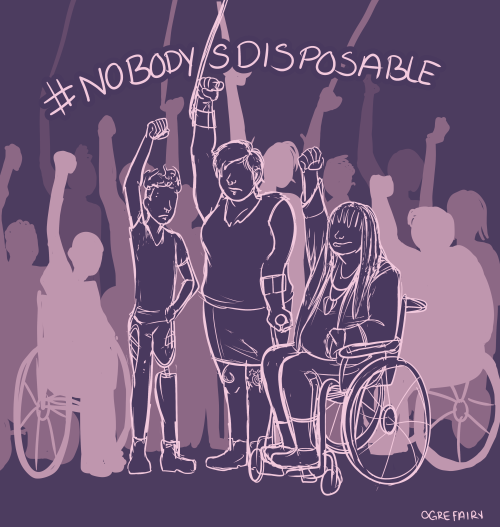 ogrefairydoodles:#NobodyIsDisposable[ID: a digital drawing that is kind of sketchy featuring a crowd