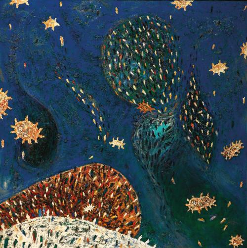 theegoist:Gunter Damisch (Austrian, 1958–2016) - Blaufeldwelten (Blue field worlds), oil on canvas, 