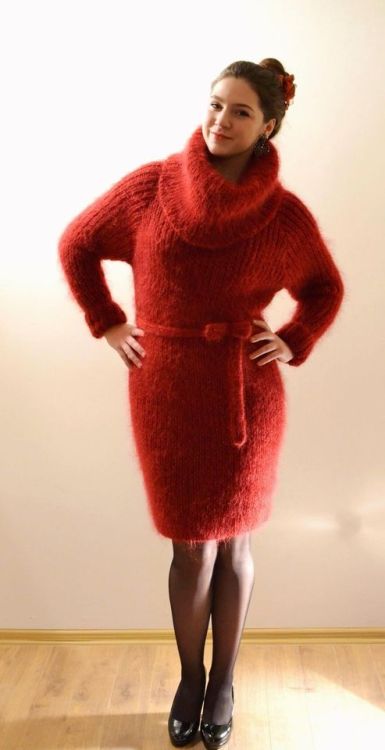 Bun and red sweater dress