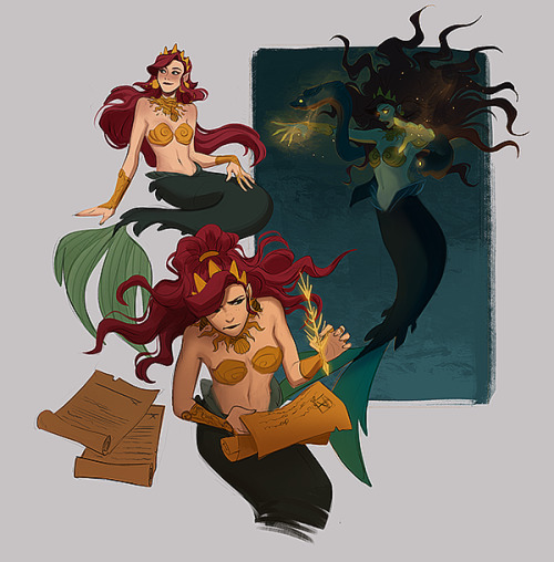 aleikats:If Ariel was under Ursula’s care and grew up to be her sea witch apprentice.  Canonically, Ursula was Ariel’s aunt (but the concept was abandoned then brought back in a book as I’ve heard…) See a higher resolution at my twitter :)! 