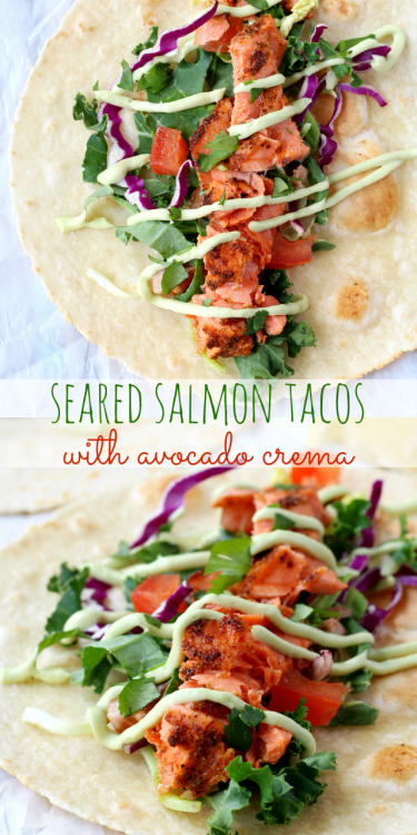 beautifulpicturesofhealthyfood:  Seared Salmon Tacos with Avocado Crema…RECIPE