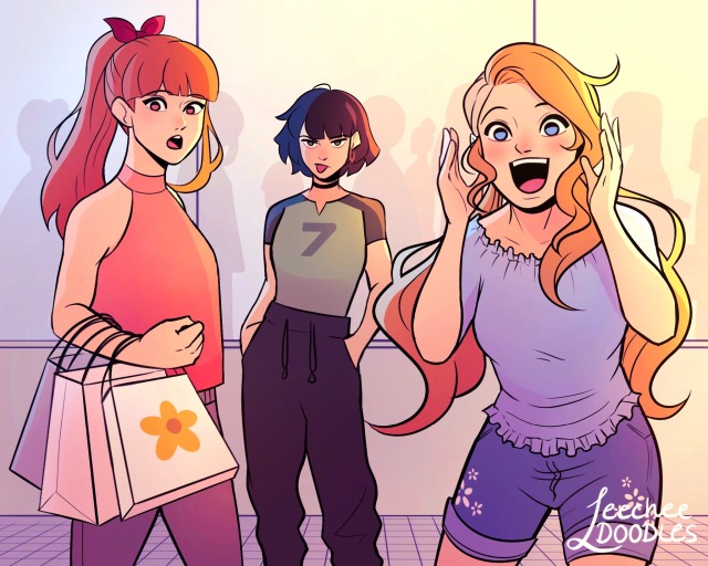 leecheedoodles:“HOWDY ROWDIES!” 👋It’s a coincidental mall meetup! This was inspired by the teen scene in the City of Clipsville episode. I’ve always wanted try drawing my own version of it! 