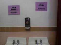 the-douchebag-diaries:  My principle at school took the mirrors down in the bathrooms and put these there instead..