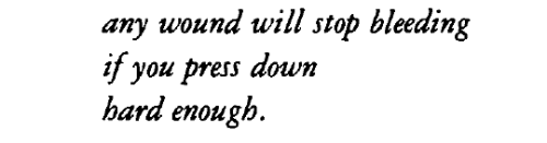 decreation:Undersong, ‘The Evening News’ (1979) by Audre Lorde[ID: any wound will stop bleeding / if