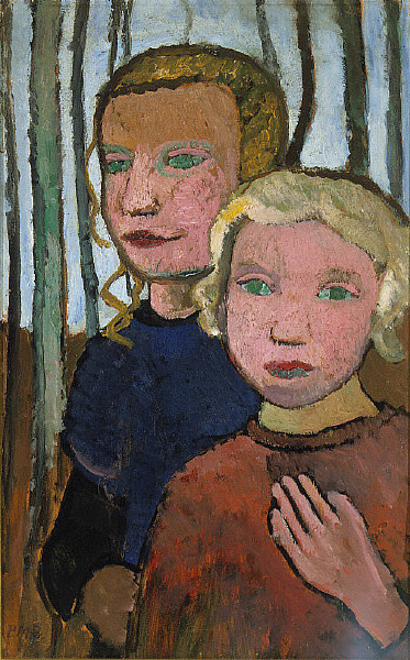 artist-becker:Two Girls in Front of Birch Trees, 1905, Paula Modersohn-BeckerMedium: oil,cardboard