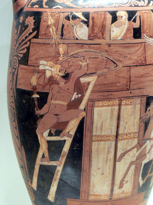 A scene from Aeschylus&rsquo; Seven Against Thebes: Capaneus, one of the Seven, attempts to storm Th