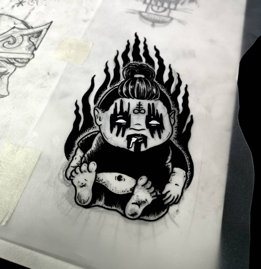 Mercer Draws Things — Black Metal Baby Available #tattoo #drawing...