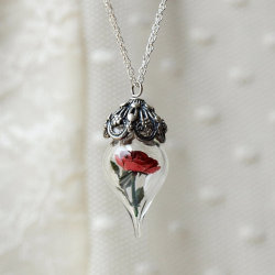 Wickedclothes:  Red Rose Necklace Terrarium A Realistic Miniature Rose Is Showcased