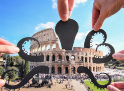 archiemcphee:  Meanwhile London-based artist Rich McCor, aka paperboyo (previously featured here), continues to travel the world using simple paper cutouts to cleverly transform famous landmarks and other buildings into awesome new attractions. Suddenly