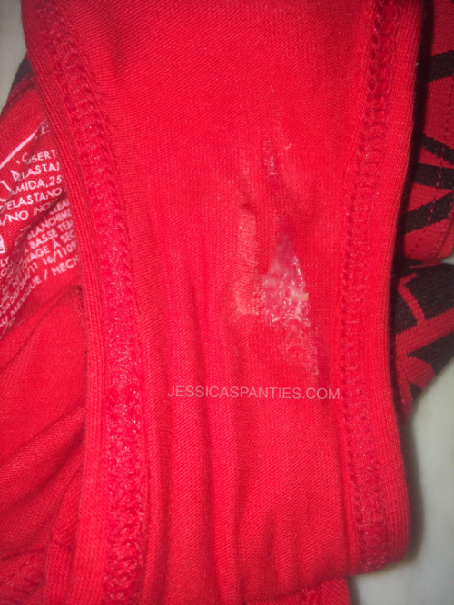 jessicaspanties:  CNY second day outfitI was all dressed up in black yesterday, but it’s what’s on the inside that counts. Can you spot what I was wearing inside? My second day ended up a little “creamy” on this red pair lol :)I’m so glad I’ll