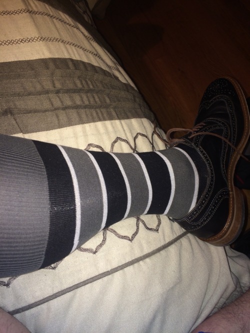 hot4soxdfw:  grsx72:  Today’s grey black and white striped Otc’s with my black Mercanti Fiorentini wingtips.  Awesome