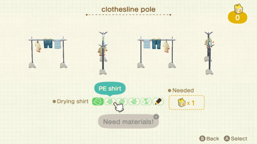 Item: clothesline pole# of customizations: 5Customization names: plain, PE shirt, fish, carrot, cust