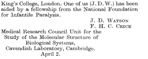 smilesandvials: Excerpts from Molecular Structure of Nucleic Acids - Watson &amp; Crick - Nature