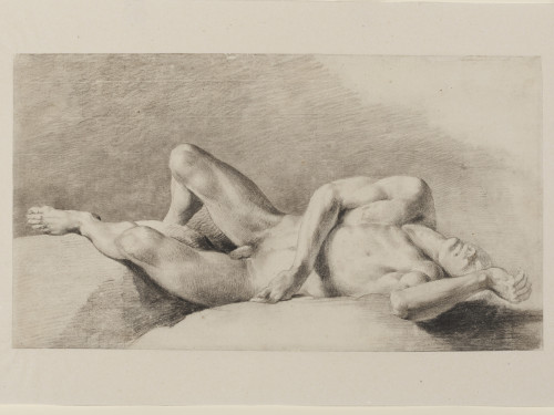 Study of a Reclining Male NudeJohn Hamilton Mortimer (British; 1740–1779)ca. 1758–59Black chalk with