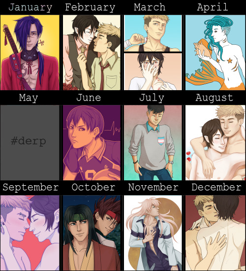 Slapped this together really quickly! Cheated and put some drawings that were toward the end of a month into the next month if I didn’t draw anything then. I’ll try to be better in 2015!
Thanks for sticking with me, ring in the new year with fun, and...