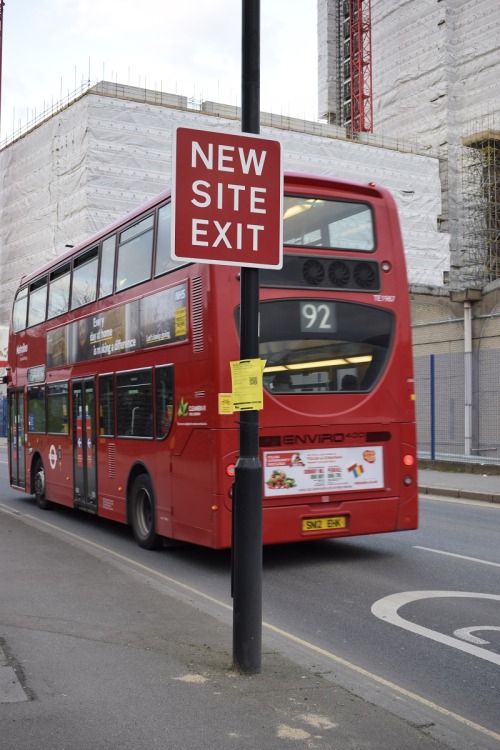 NEW SITE EXIT sign, Oldfield Lane North, Greenford, London Borough of Ealing, London, UK, March 2021