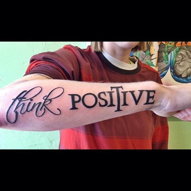 Emma gets tattooed by Carrie #thinkpositive...