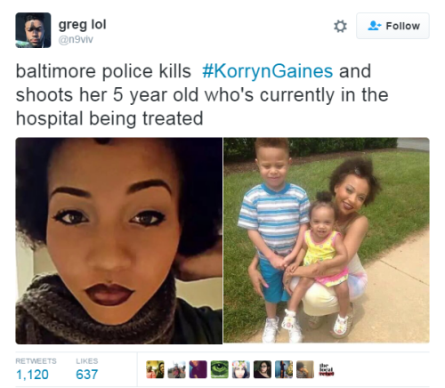 nevaehtyler: Baltimore Country Police Fatally Shoot a Black Woman and Injure Her 5-Year-Old Child. 2