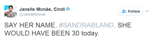 nevaehtyler:  Sandra Bland should be turning 30 years today. She was murdered a year and a half ago, and even though her name may not be trending anymore, she still matters and always will!  Gone too soon, but you will always be missed and won’t ever