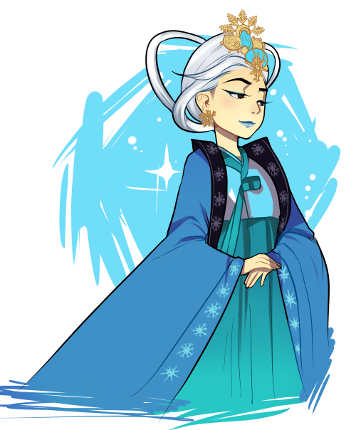 raspbeary:  ive been listening to the korean version of  ’let it go’ all day long and so i was like man how cool would it be if frozen took place in korea and thats how this sloppy ass sketch came to be 