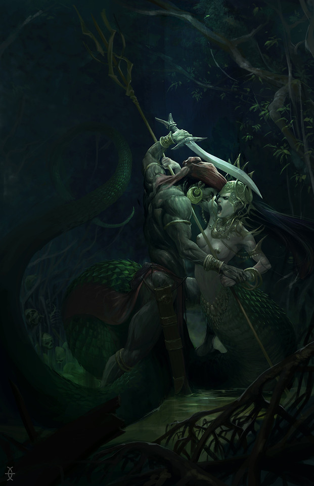 Before AllianceThe warrior Handiongs encounter with the seductive serpent Oriol. 
From Bicol, Philippines Folk Epic IbalongGodfrey Escota #Before Alliance#Handiong#ibalong#battlestar galactica#combat#fantasy#fantasy art