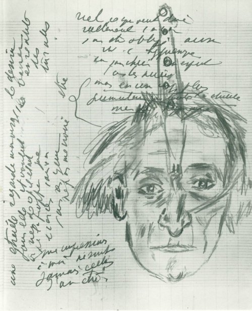 bluevoguehoe:  Antonin Artaud, self-portrait with knife, 1947