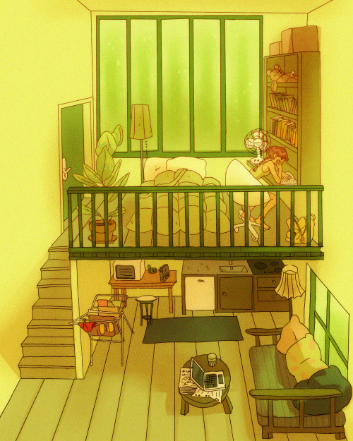 bg concept for Myo’s flat!! inspired by an indoor design from the 70s!