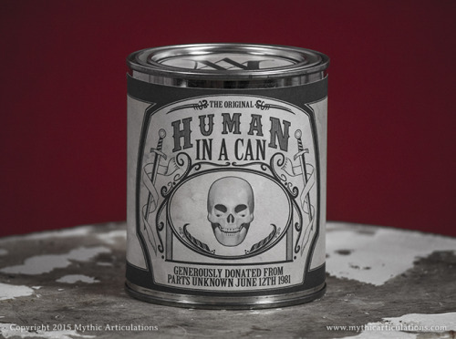 EN GARDE!In event of skeleton war: Open can.Human Skeleton in a Can Now available in our Etsy shop. 