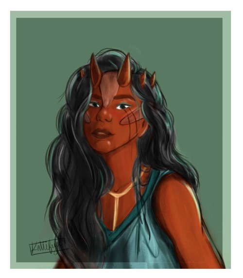 Trying out a new painterly style to make a classy portrait of my Zabrak OC. Her friend painted it as