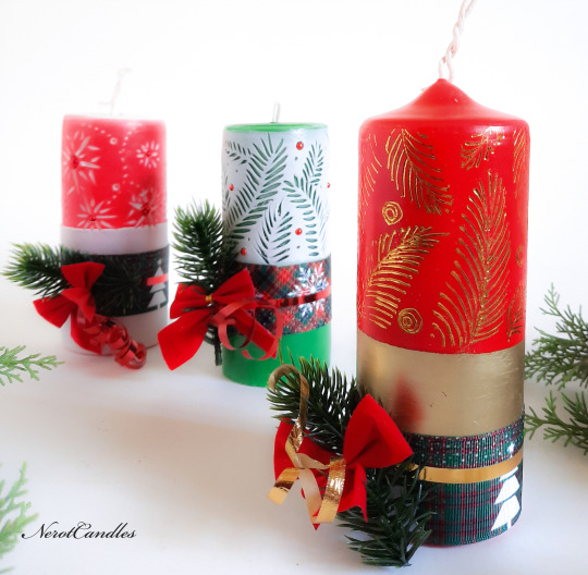 Happy New Year Holidays Christmas Tree Decorative Carved Candle Red Green and White EveCandles