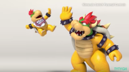 blookmallow:  that parental controls video is the cutest thing i have ever seen loOK AT BOWSER AND HIS LITTLE TINY PHONE??? S O N IT HAS BEEN FOUR HOURS I WANT TO WATCH MY GODDAMN SHOW  he has to jump like 3 feet in the air to high five his dad im crying