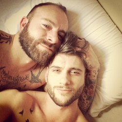 justgreatmen:  mrteenbear:  Morning y’all! #gays #gaycouple #instagay #boyfriend #sunday #tatts #beards #gayeliteworld #gayinked @misterjamesisalive by andrew_1788 http://ift.tt/1mkqm9e  (via TumbleOn ) 