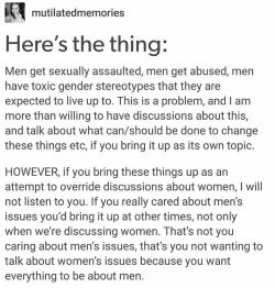 &ldquo;That&rsquo;s not you caring about men&rsquo;s issues, that&rsquo;s you not wanting to talk about women&rsquo;s issues because you want everything to be about men.&rdquo; ✨💖✨#intersectionalfeminism by desireexelyda