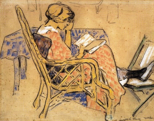 huariqueje: Reading in a  cane Chair  -   Otto van Rees, 1905 Dutch 1884-1957 Pastel,