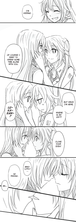rxbd:  Comic by : 悠YuTranslation, Cleaning & Typesetting: rxbd Belated Happy Birthday, Miku. :D *whispers* And you go, Luka. :D *thumbs up!*  