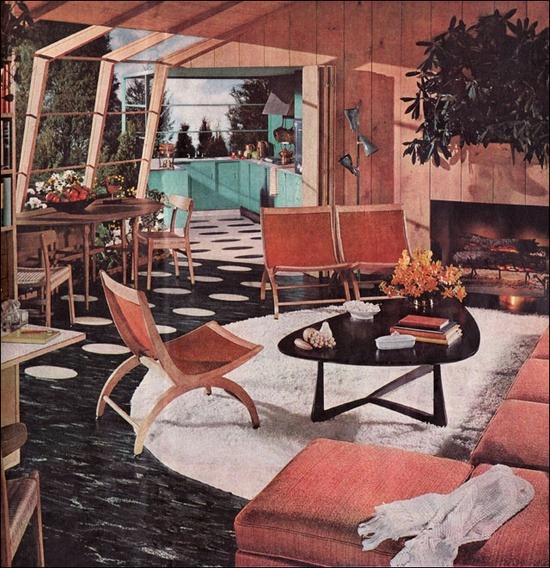 theniftyfifties:  A 1954 Armstrong open plan living area. 
