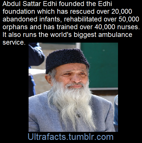 ultrafacts:    Abdul Sattar Edhi, is a prominent Pakistani philanthropist, social