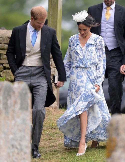 The Duke and Duchess of Sussex attend Celina McCorquodale Wedding! Oscar de la Renta Chiffon Floral 