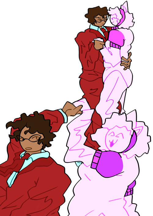 lifemaid:[image description: three digital drawings of jane and jasprose from homestuck. jane is a f