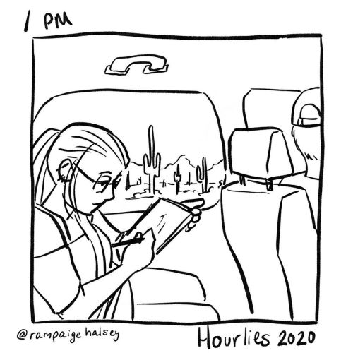 1 pm Drawing in the car through a forest of cacti. #hourlies #hourlycomicday #hourlies2020 #hourlyco