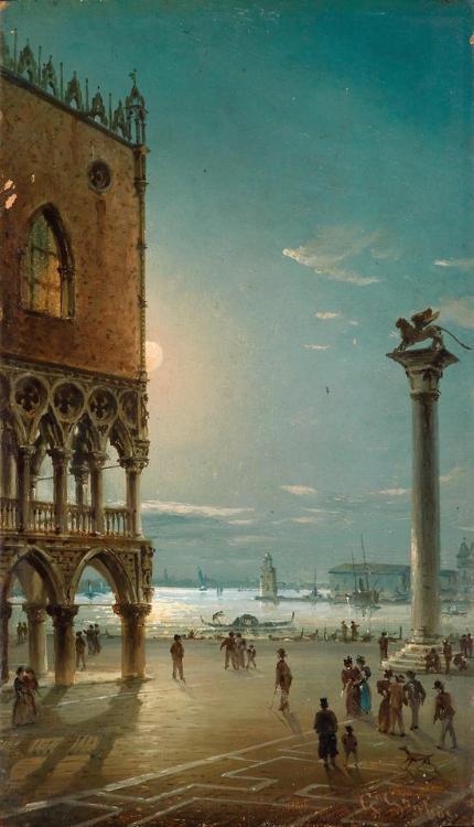 Moonlit Night on St. Mark’s Square, Venice, Giovanni Grubacs (1829-1919)